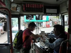 Busfahrer mit weißen Handschuhen und Zahltafel - total easy
