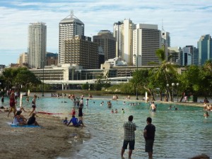 Blick von der South Bank über den Fluss zum CBD